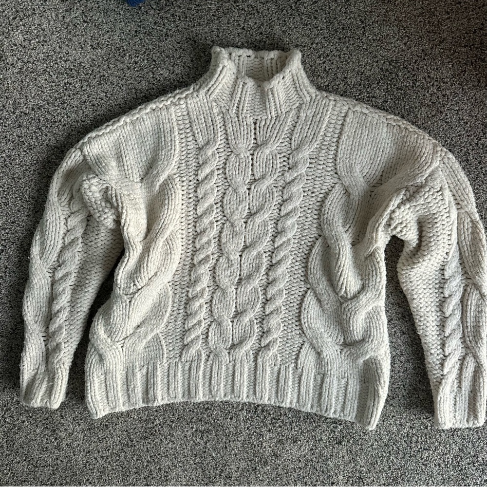 Zara Cream Cable Knit Turtleneck Sweater